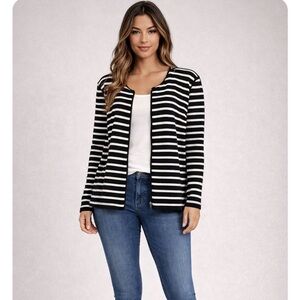 Chaps Black and White Striped Cardigan, perfect for casual Friday
